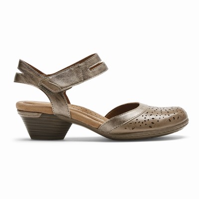 Salto Alto Rockport Cobb Hill Laurel Perforated Mary Jane Mulher Metal PT-16740